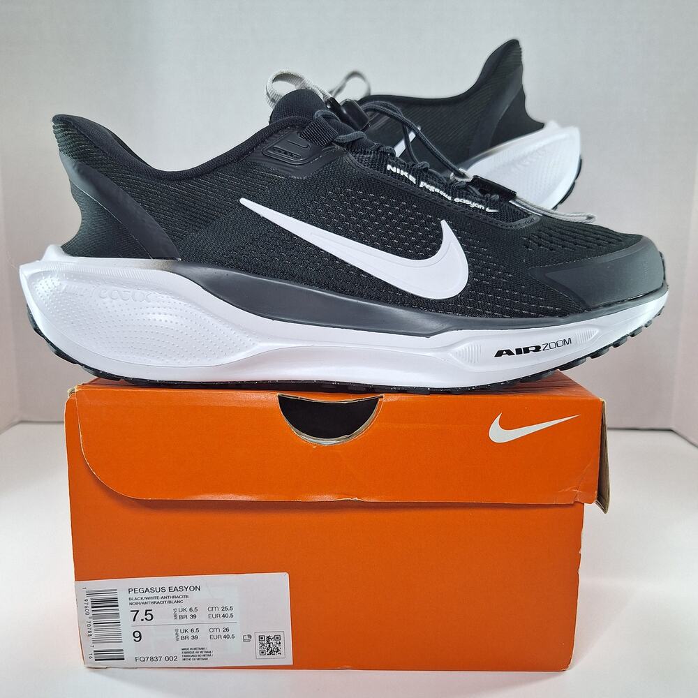 Nike Air Zoom Pegasus 41 EasyOn Mens 7.5 Black White FQ7837-002 Running Shoes